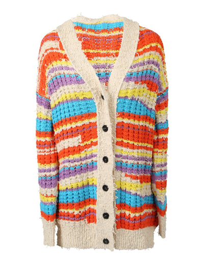 Msgm Striped Pattern Knit Long Cardigan In Multicolor