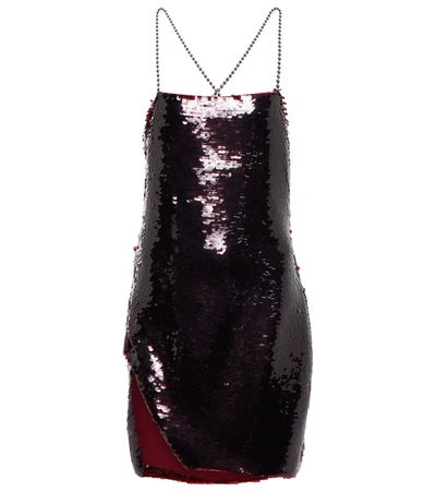Attico Fujiko Embellished Sequined Tulle Mini Dress In Red