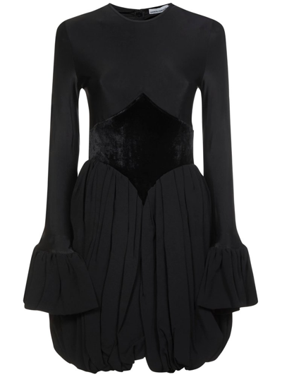 Rabanne Woman Short Dress In Black Jersey With Velvet Insert