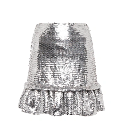 Paco Rabanne Sequin-coated Ruffle-hem Stretch-woven Mini Skirt In Silver