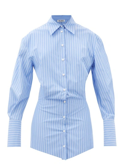 Attico Silvye Striped Poplin Mini Shirt Dress In Light Blue