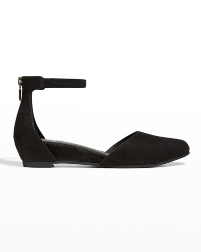 Eileen Fisher Ingle Nubuck Zip Ballerina Pumps In Black