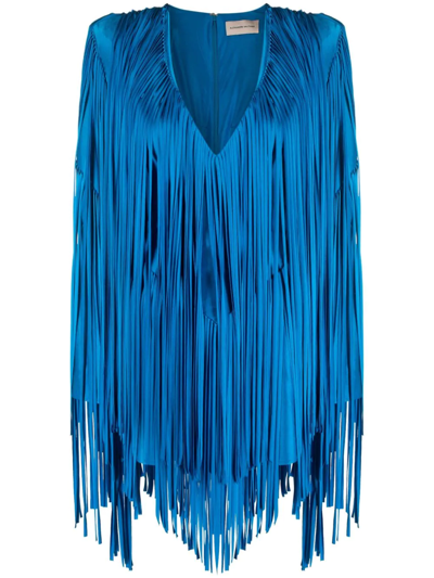 Alexandre Vauthier Strong-shoulder Fringe Mini Dress In Blue