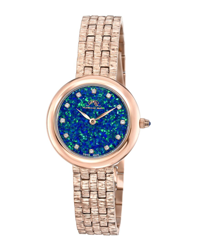 Porsamo Bleu Charlize Women's Roser Tone, Opal Dial Jewelry Watch With Topaz Hourmarkers In Blue / Gold Tone / Rose / Rose Gold Tone