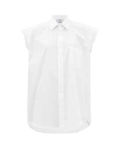 Vetements Raw-edge Sleeveless Cotton-poplin Shirt In White