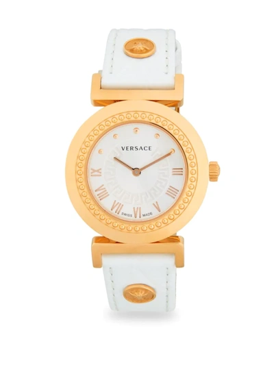 Versace Women's Analog Stainless Steel & Leather-strap Watch In Sapphire