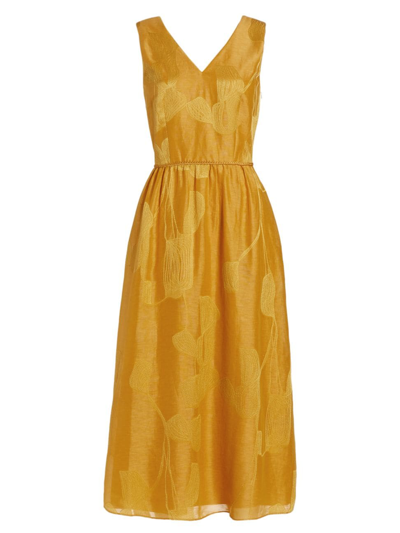 Lafayette 148 Women's Lansing Leaf Linen & Silk Jacquard Dress In Brown