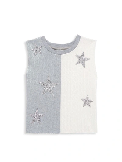 Mia Kids' Girl's Split Star-print Tank Top In White