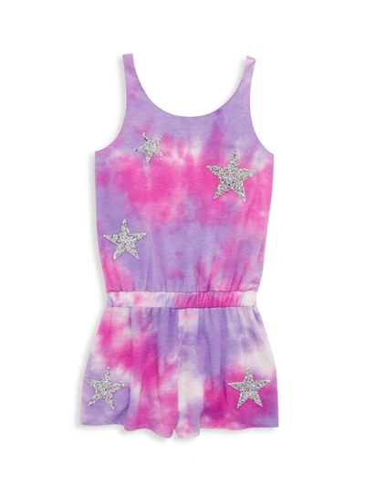 Mia Kids' Little Girl's & Girl's Glittery Stars Tie-dye Romper In Purple