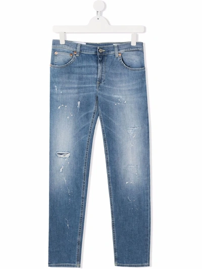 Dondup Teen Slim-cut Distressed Jeans In Blue