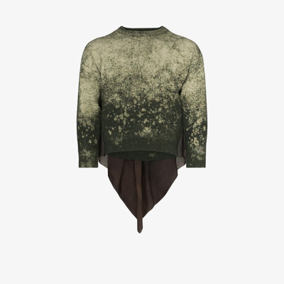 Maison Margiela Satin-trimmed Splattered Wool And Cotton-blend Sweater In Green