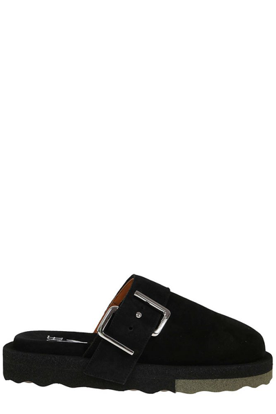 Off-white Sponge Buckle-embellished Slippers In Black