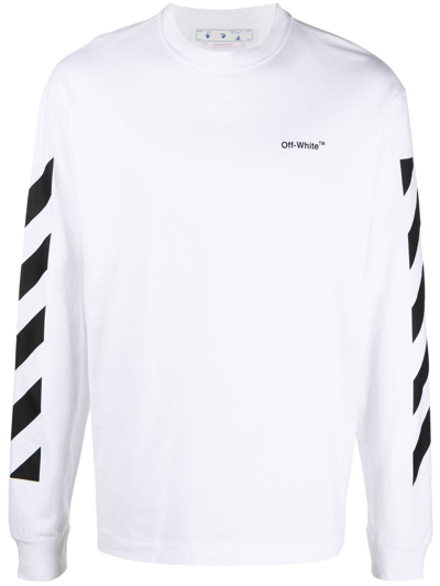 Off-white 对角线棉质平纹针织长袖t恤 In White