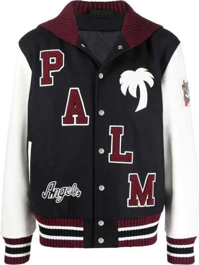 Palm Angels Marine Wool-blend And Leather Varsity Jacket In Navy