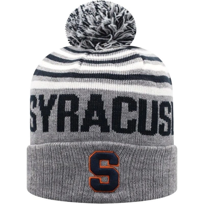 Top Of The World Men's  Heather Gray, Navy Syracuse Orange Ensuing Cuffed Knit Hat With Pom In Heathered Gray,navy