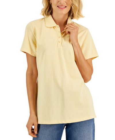 Karen Scott Cotton Short Sleeve Polo Shirt, Created For Macy's In Citron Aura