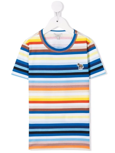 Paul Smith Junior Teen Stripe-print Cotton T-shirt In Blue