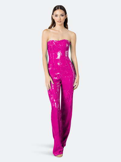 Dress The Population Andy Sequin Strapless Jumpsuit In Hot Pink