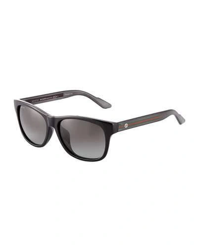 Gucci Plastic Square Sunglasses With Web In Gray