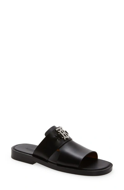 Burberry Black Kingsgate Monogram Motif Leather Sandals