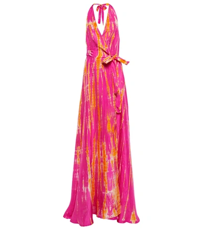 Anna Kosturova Tie-dye Silk Halterneck Maxi Dress In Magenta Tangerine