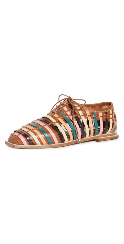 Zimmermann Woven Lace Up Derby Flats In Multicolor