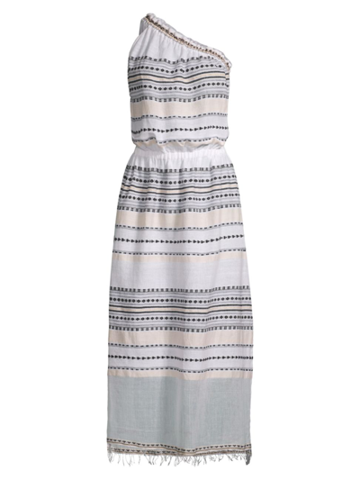 Lemlem Habiba One-shoulder Fringed Striped Cotton-blend Gauze Maxi Dress In Natural