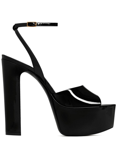 Saint Laurent 95mm Jodie Leather Platform Sandals In Black
