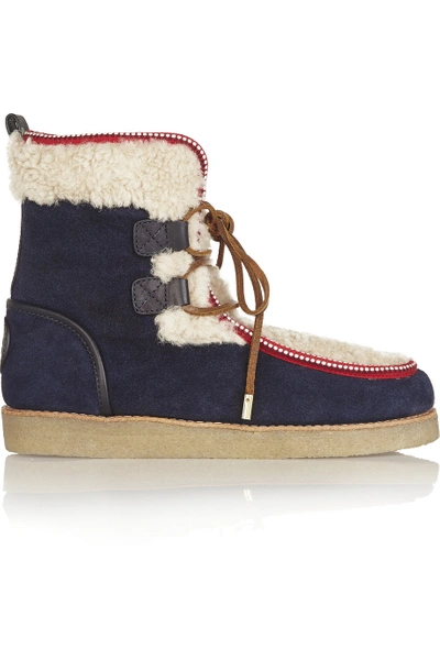 Tory Burch Elliot Shearling And Suede Ankle Boots | ModeSens