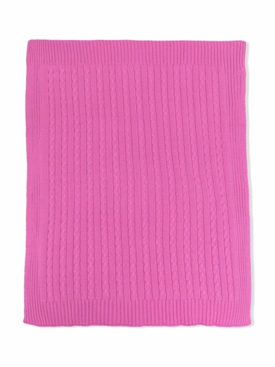 Little Bear Cable-knit Cotton Blanket In Pink