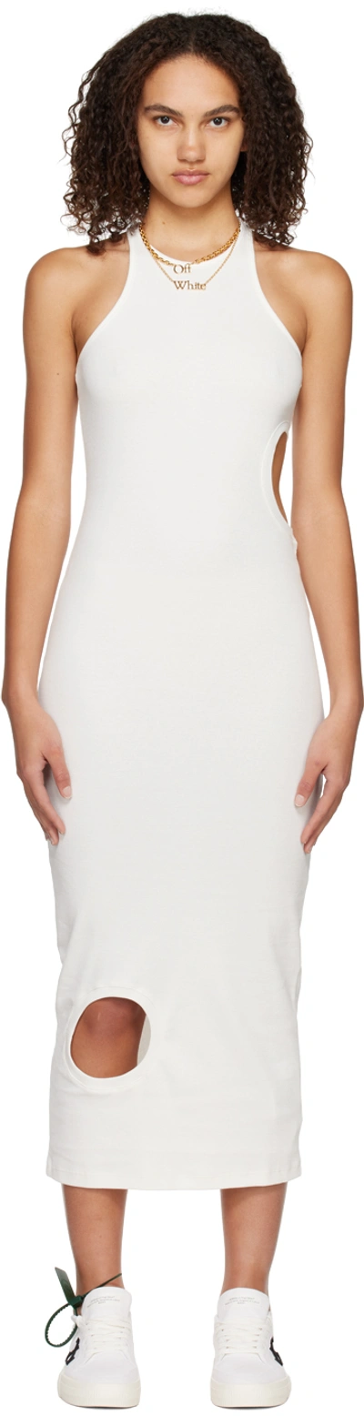 Off-white Meteor Ribbed Cotton Blend Midi Dress In White