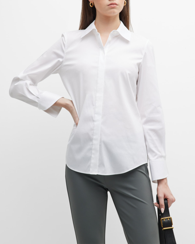 Lafayette 148 Linley Stretch-cotton Button-down Blouse In White