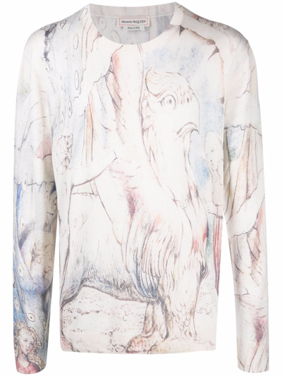 Alexander Mcqueen William Blake Dante-print Crew-neck Sweatshirt In Neutrals