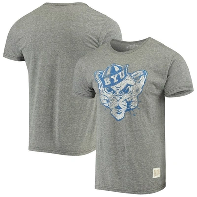 Retro Brand Men's Original  Heathered Gray Byu Cougars Vintage-like Logo Tri-blend T-shirt