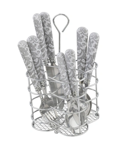 French Home Bistro Lace Overlay Stainless Steel 16 Piece Flatware Set, Service For 4 In Light Gray/white