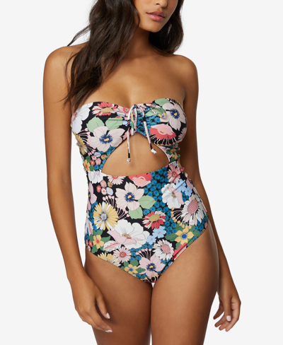 O'neill O'neil Juniors' Twiggy Sayulita Floral-print Cutout One-piece Swimsuit Women's Swimsuit In Black Multi