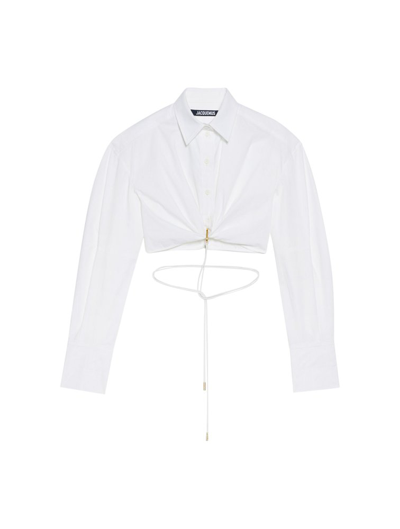Jacquemus La Chemise Mejean White Cropped Cotton Shirt