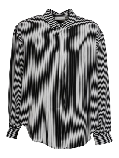 Saint Laurent Striped Silk-crepe De Chine Shirt In White,black