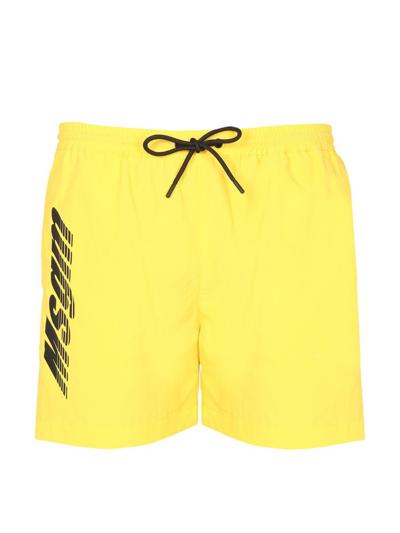 Msgm Logo-print Drawstring Swim Shorts In Yellow