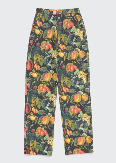 Puppets And Puppets Fruit Tree Print Straight Leg Trousers In Fruit Print