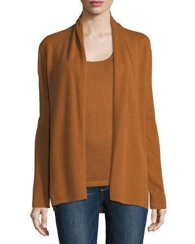 Neiman Marcus Open Cashmere Cardigan In Medium Brown