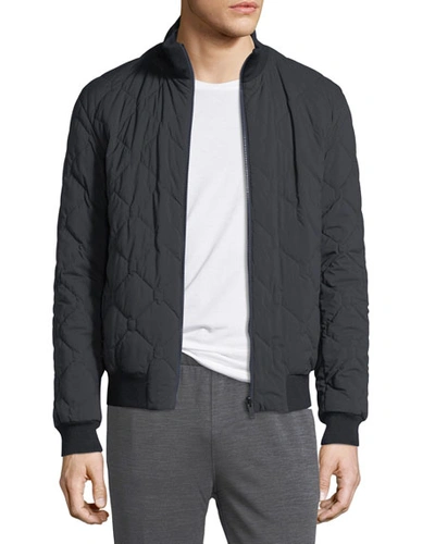 Zegna Sport Techmerino Reversible Quilted Bomber Jacket In Dark Blue