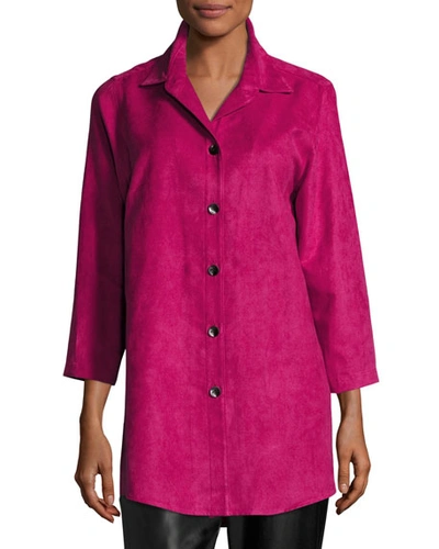 Caroline Rose Modern Faux-suede Long Shirt, Plus Size In Deep Pink