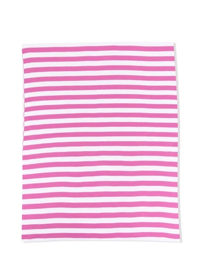 Little Bear Striped Cotton Blanket In Pink