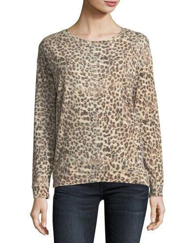 Majestic Leopard-print Cotton/cashmere Crewneck Sweatshirt In Original Jaguar