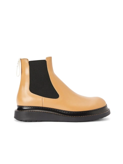 Loewe Leather Flatform Chelsea Boots In Beige