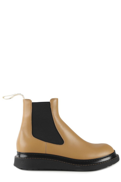 Loewe Leather Flatform Chelsea Boots In Beige,black