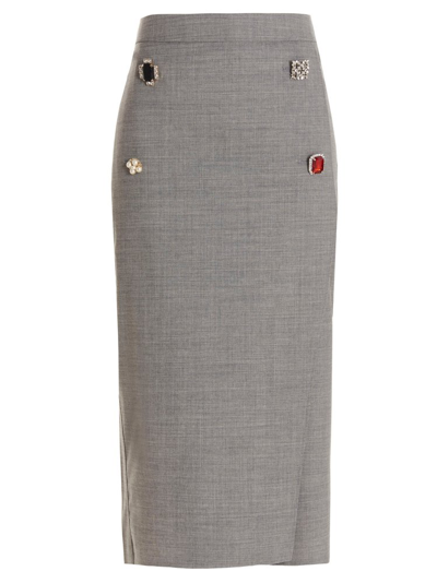 Vetements Gem-embellished Fitted Skirt In Grey