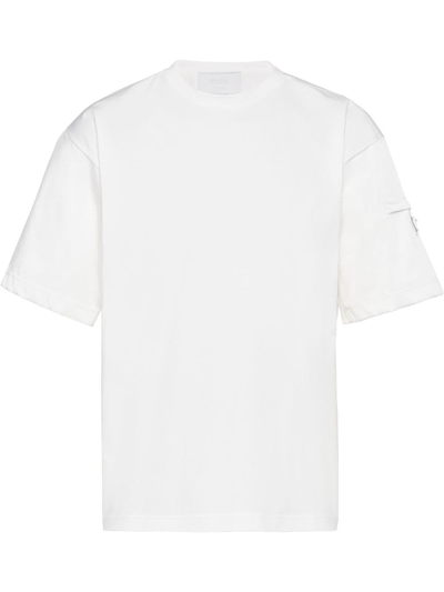 Prada Stretch Cotton T-shirt With Nylon Details In White