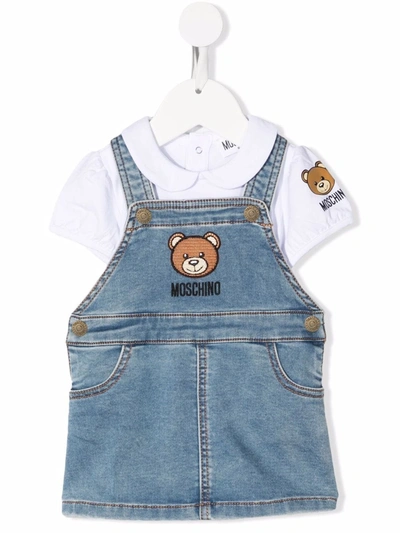 Moschino Babies' Teddy Bear-embroidered Overalls In Blue